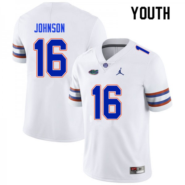Youth #16 Tre'Vez Johnson Florida Gators College Football Jersey White